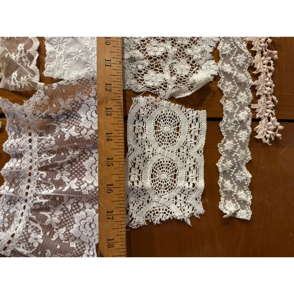Vintage Lace Trim Remnants Lot White Cream Blush Eyelet Crochet Junk Journal 9pc